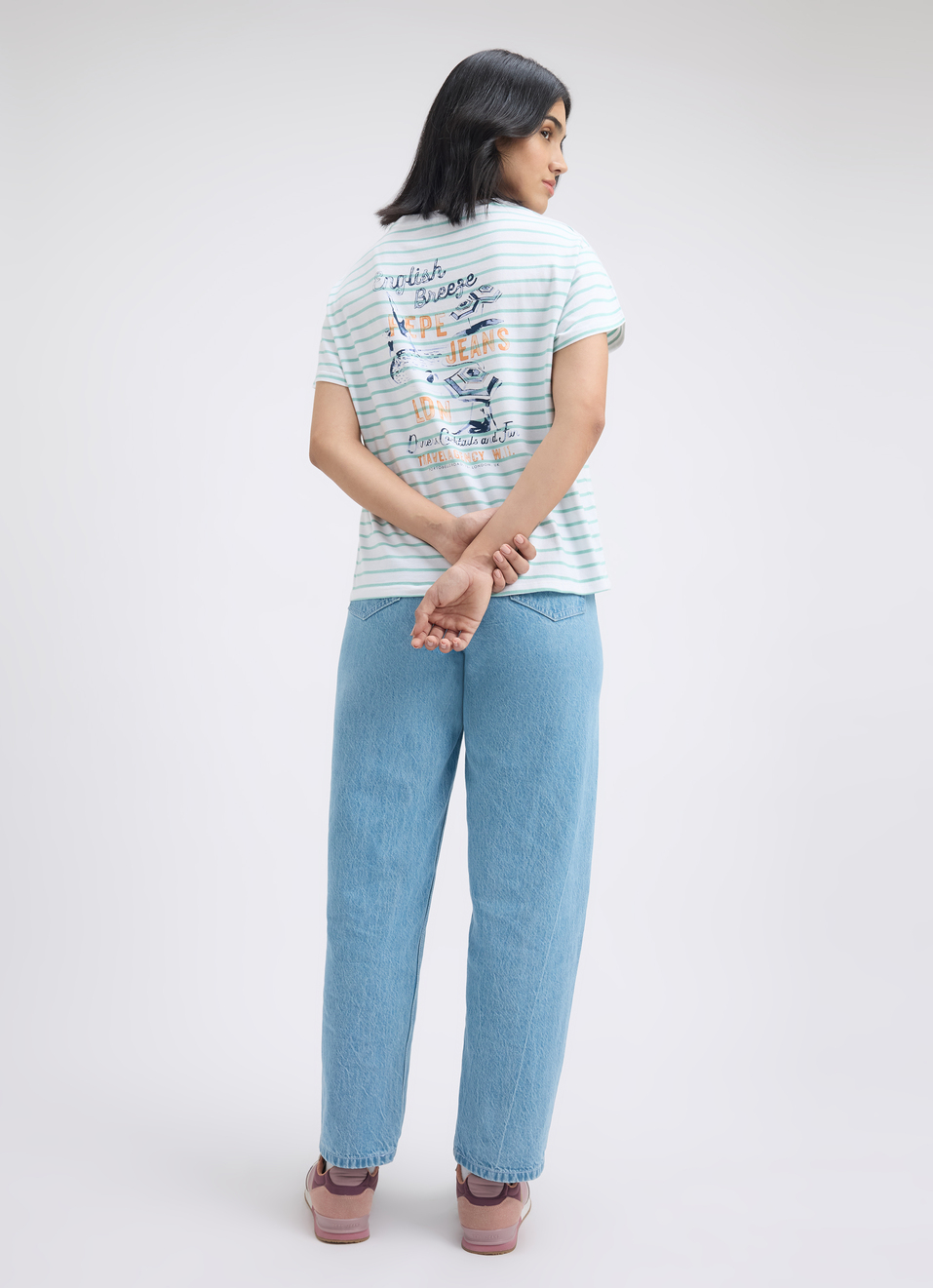 Women Blue Back Print Short Sleeve T-shirt, , large image number 5