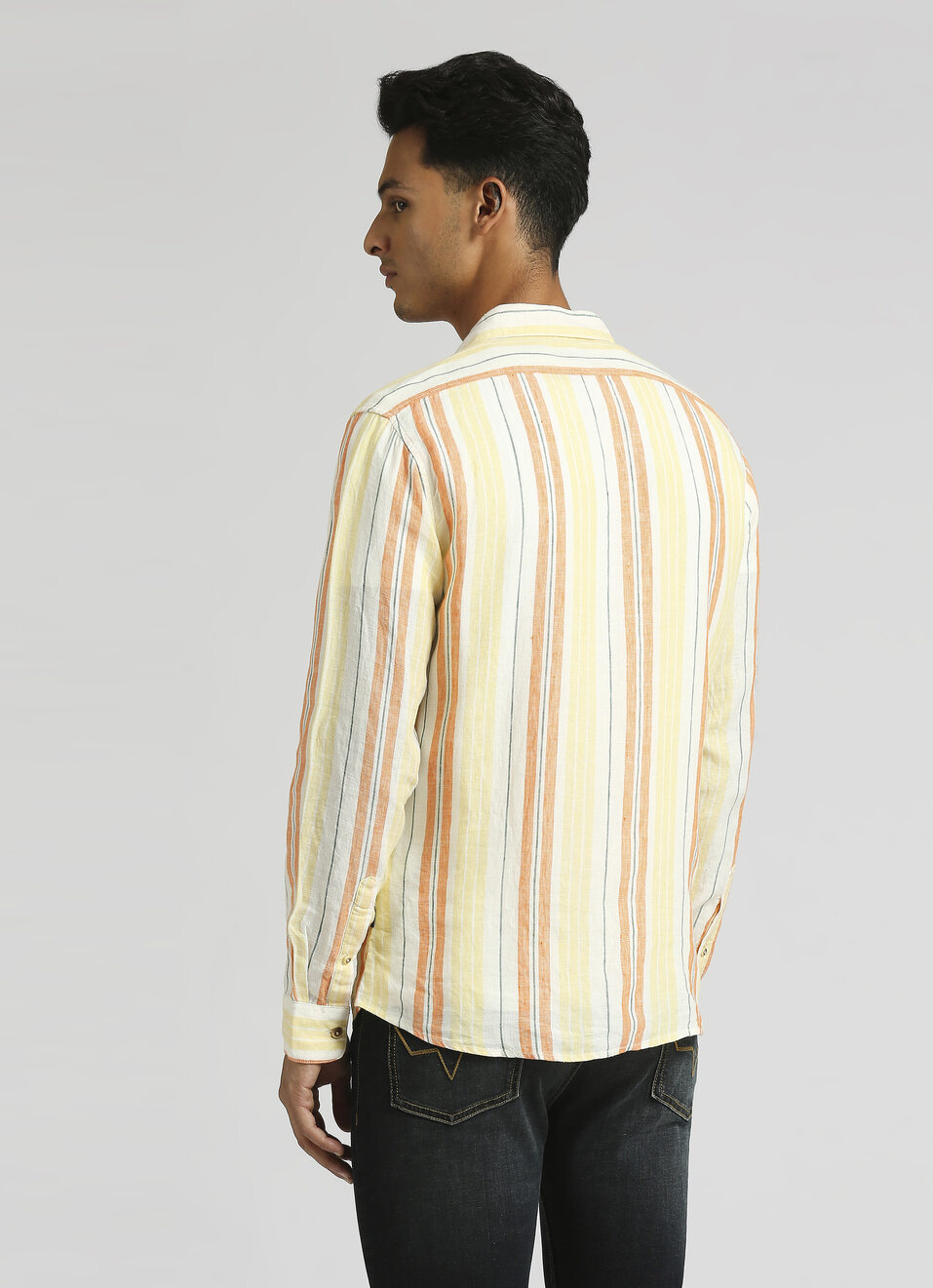 Yellow Stripes Pure Linen Summer Long Sleeve Shirt , , large image number 2