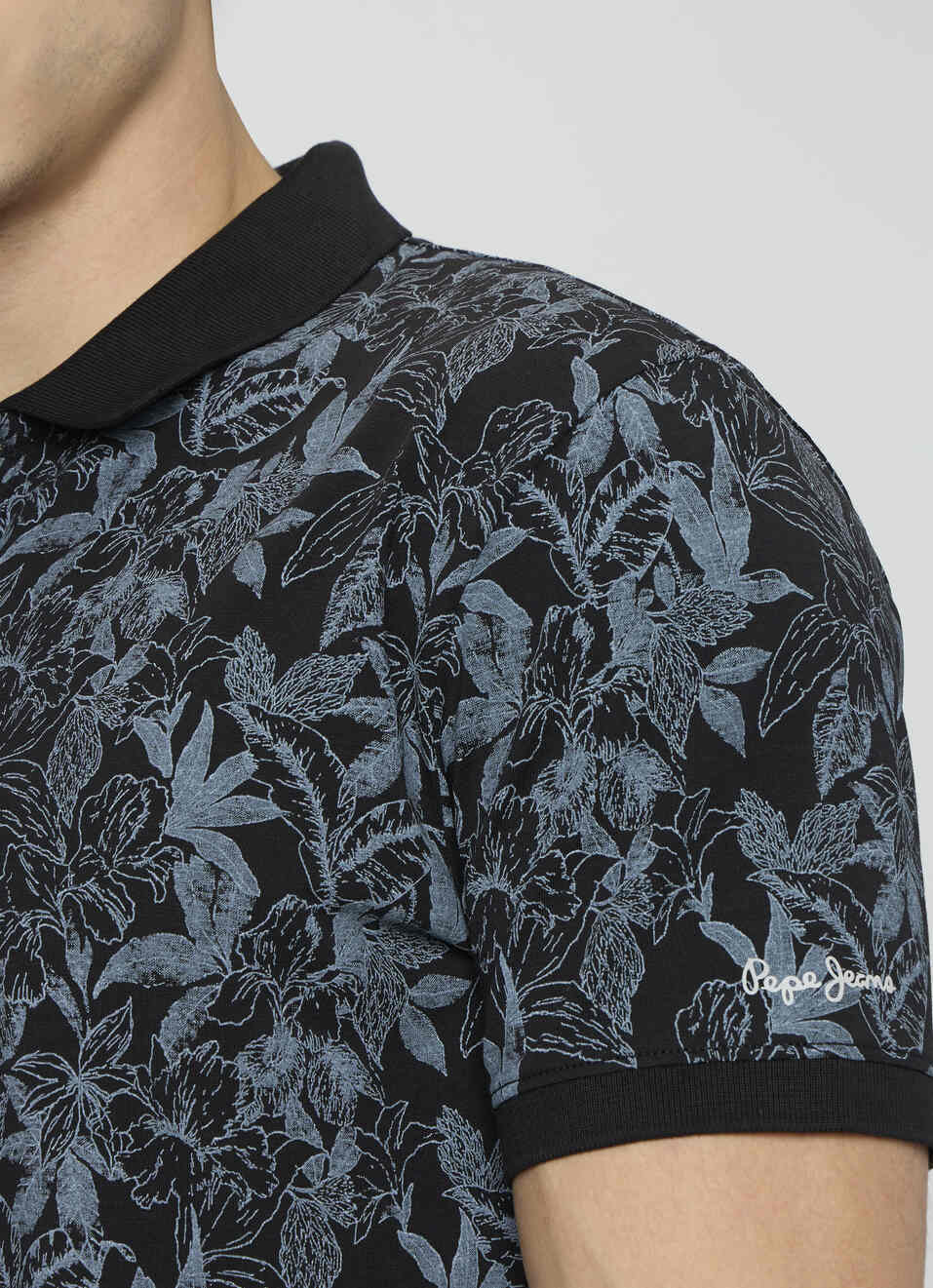 Men Black Printed Polo Collar T-shirt, , large image number 6