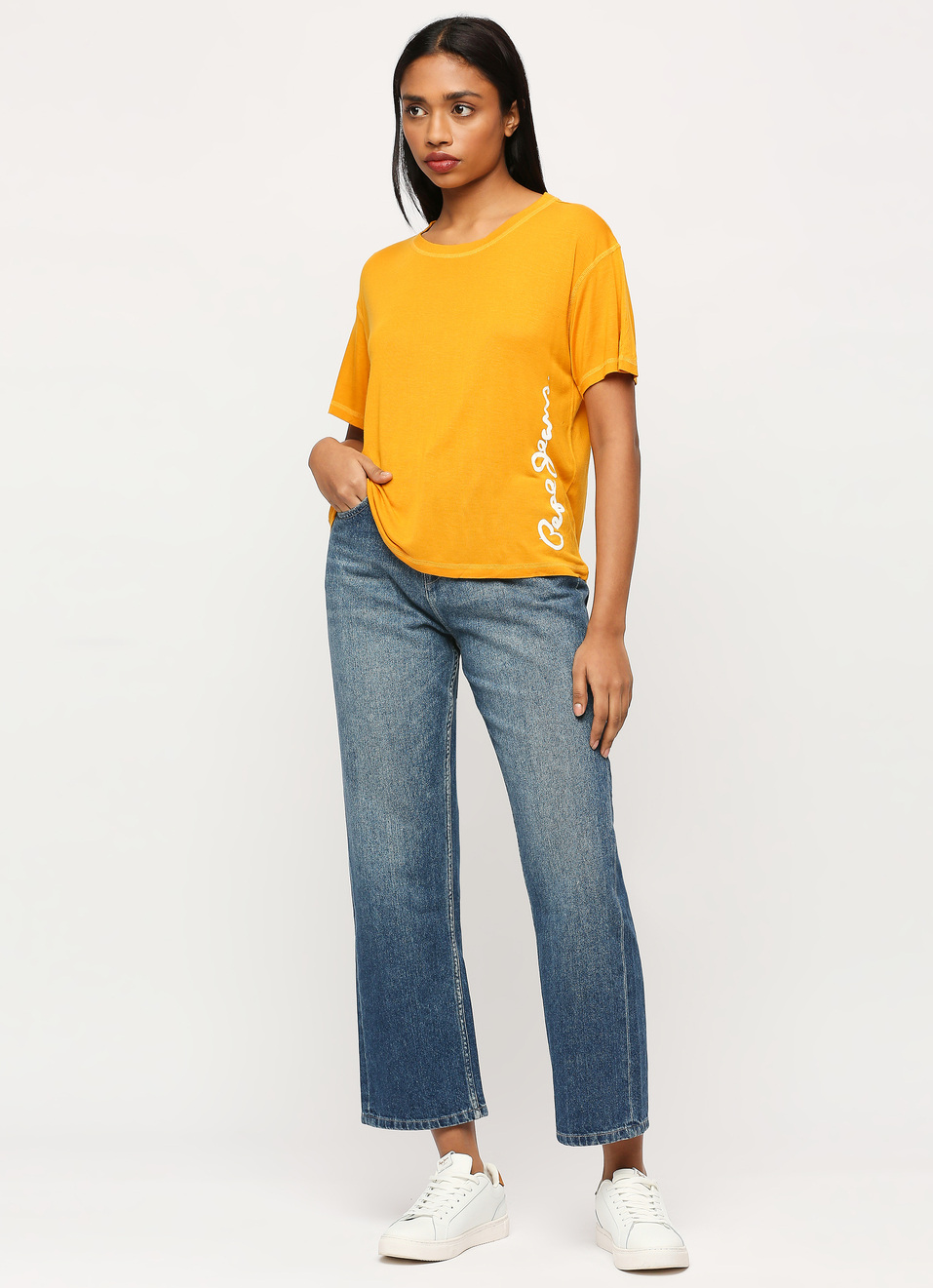 Yellow Vertical Logo Print T-shirt, , large image number 6