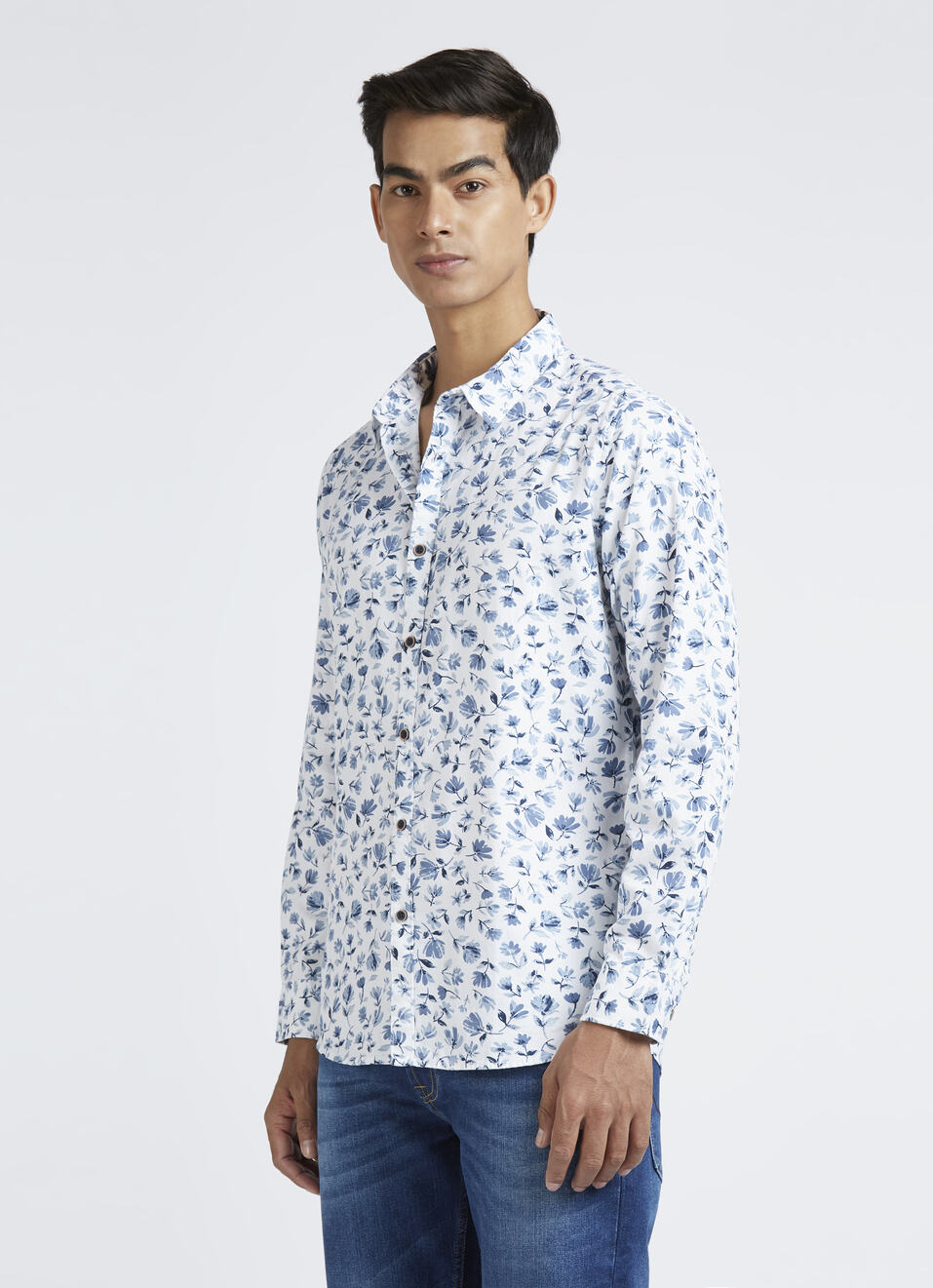 Blue Floral Print Full Sleeve Shirt, , large image number 3
