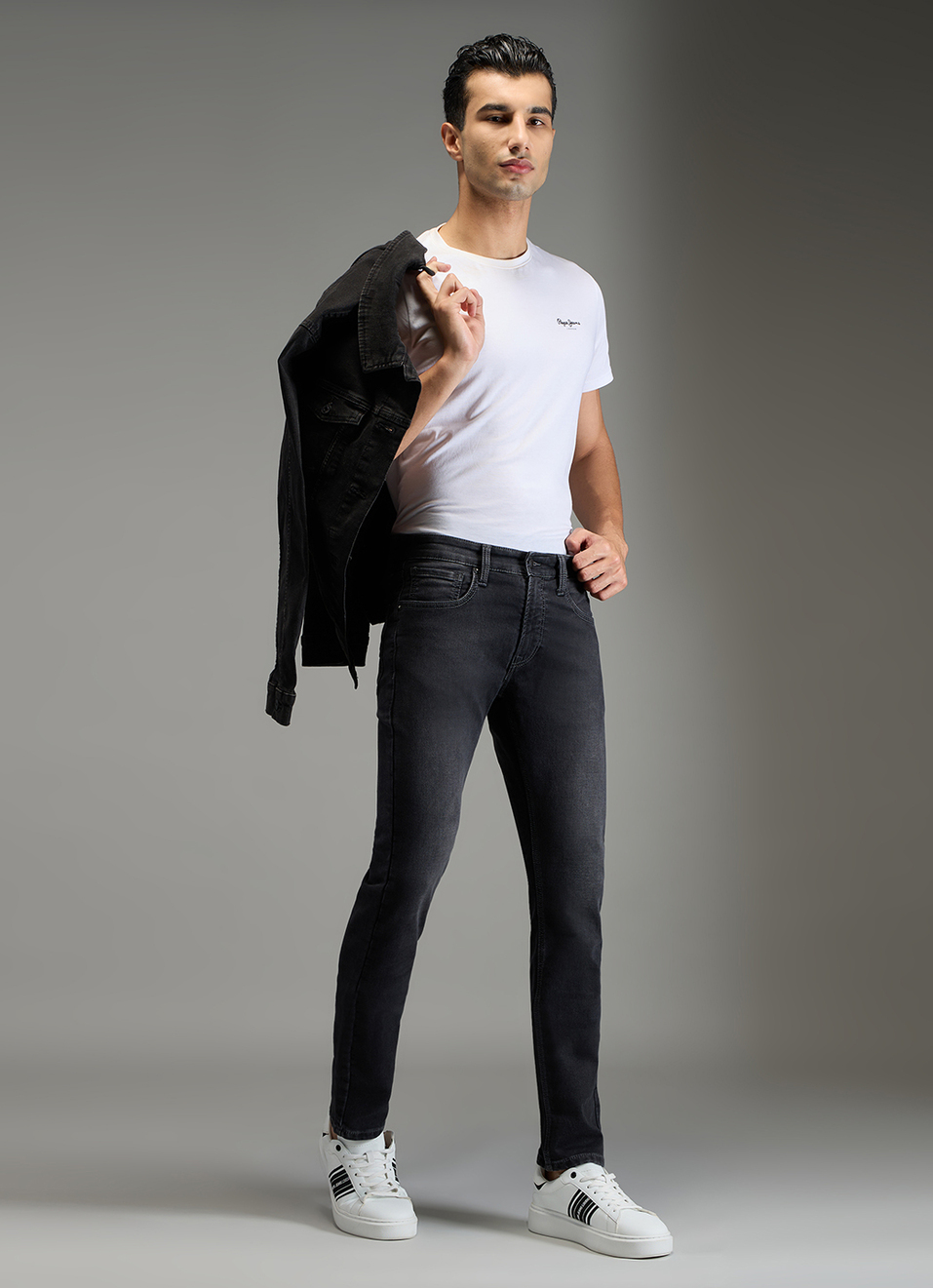 Men Black Slim Fit Stretchable Jeans, , large image number 3