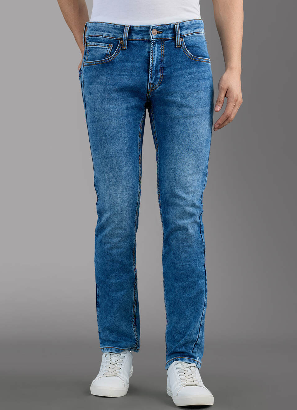 Men Blue Slim Stretchable Jeans, , large image number 2