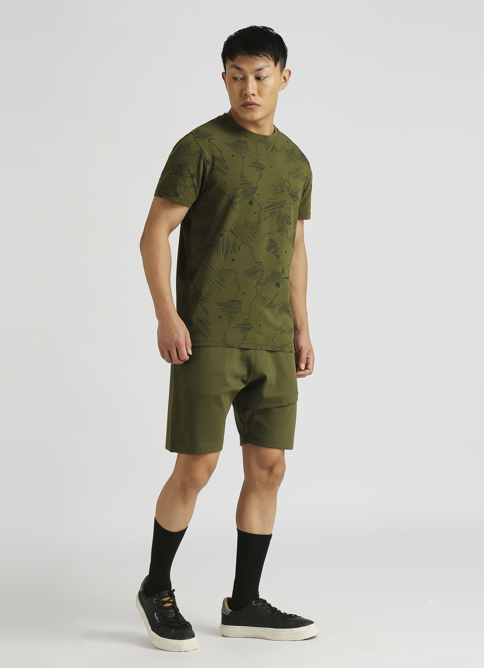 Olive Water Base Print Short Sleeve T-shirt, , large image number 5