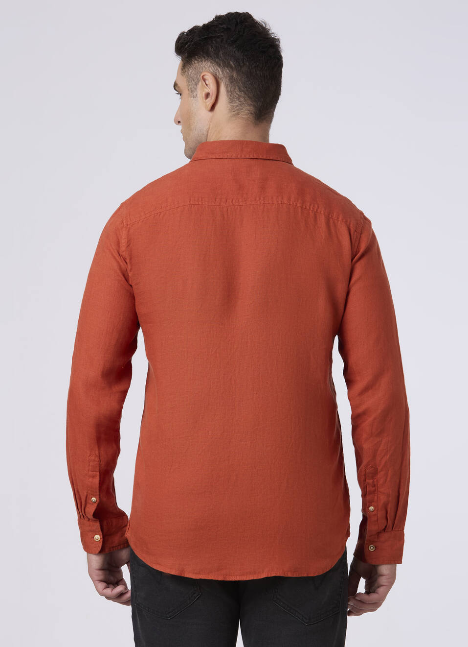 Men Wine Red Pure Linen Full Sleeve Shirt, , large image number 2