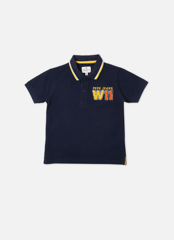 Boys Navy Ribbed Collar Short Sleeve Polo