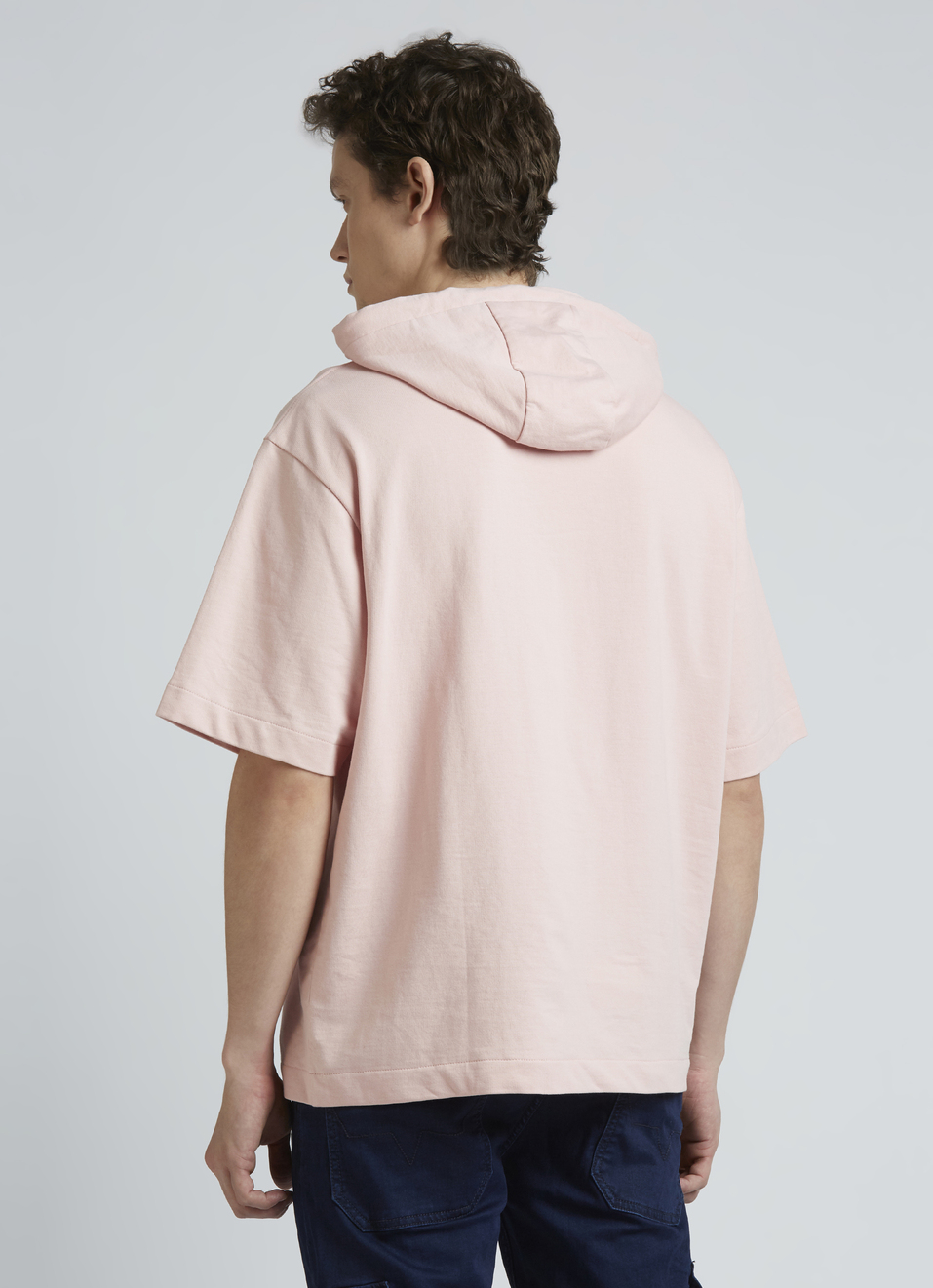 Pink Short Sleeve Oversized Hooded Sweatshirt, , large image number 2