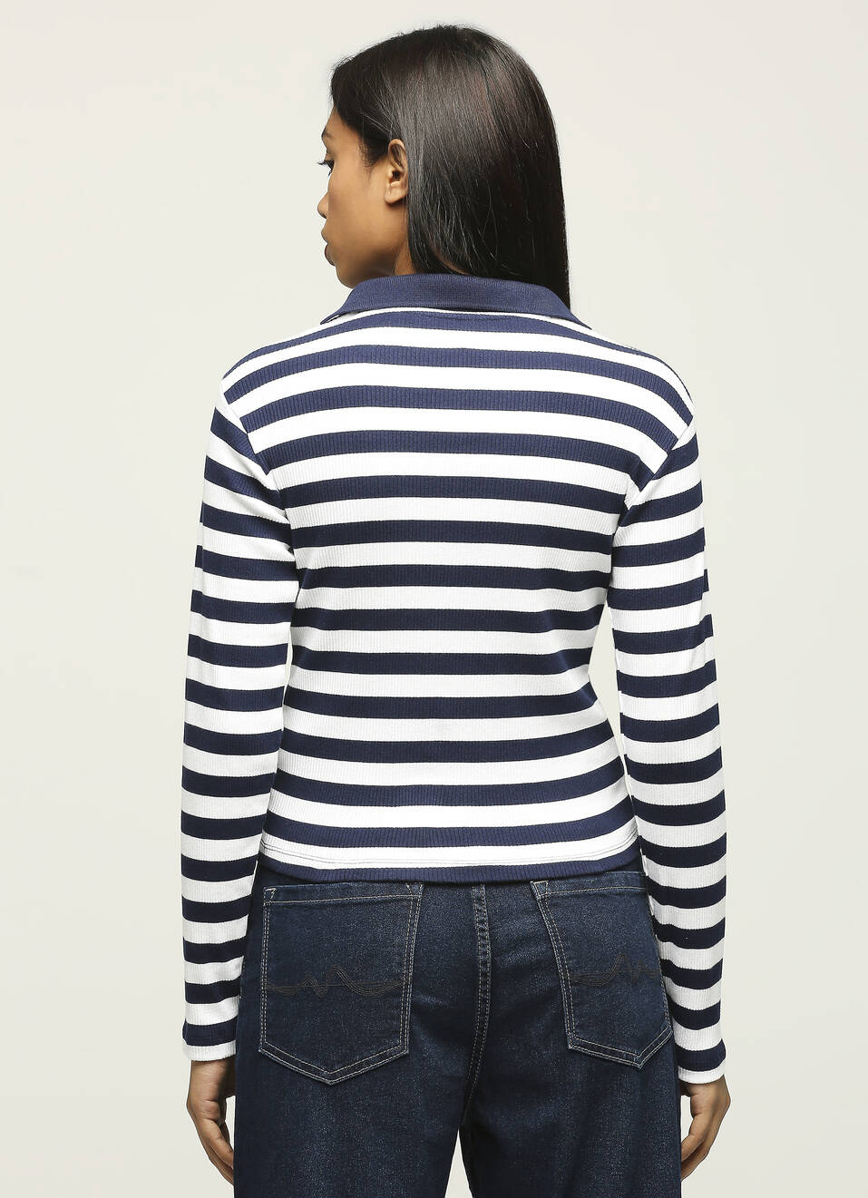 Navy Striped Full Slevee T-shirt, , large image number 2