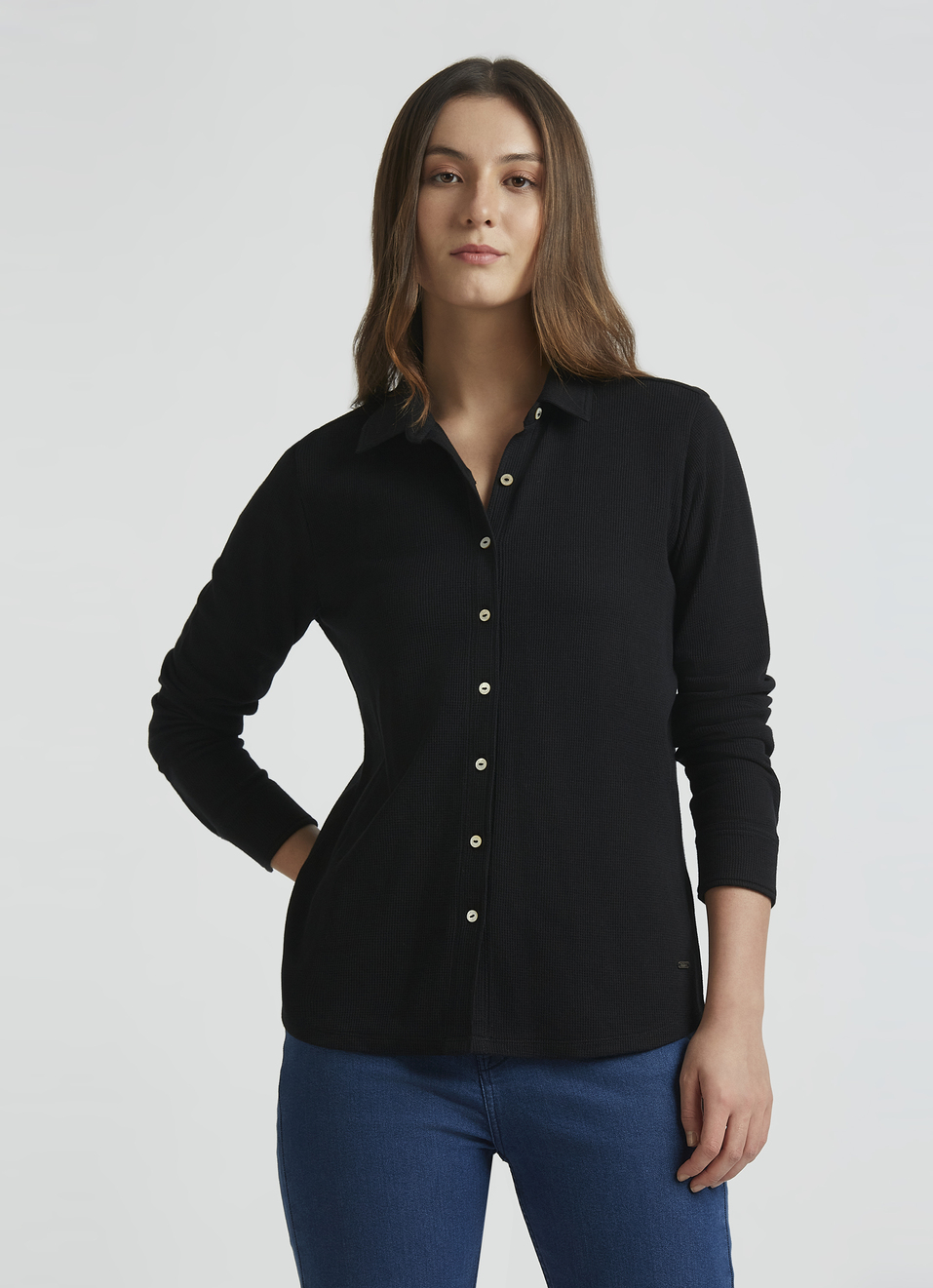 Ecru Full Sleeve Waffle Knit Shirt, , large image number 0