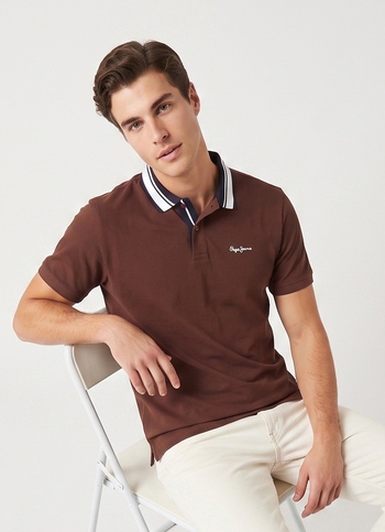 Men Brown Solid Polo Collar T-shirt