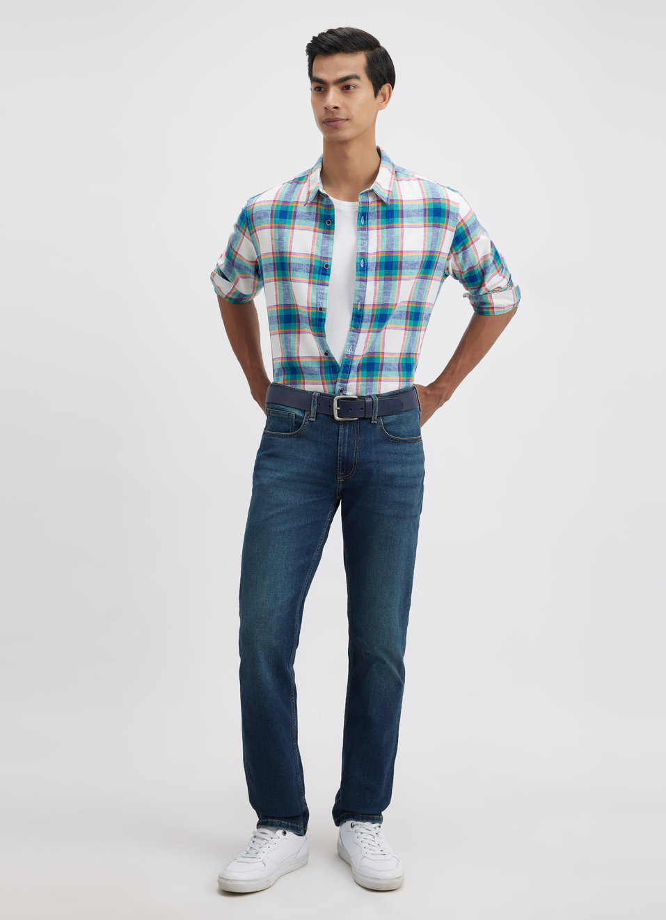 Men Teal Check Full Sleeve Shirt, , large image number 5