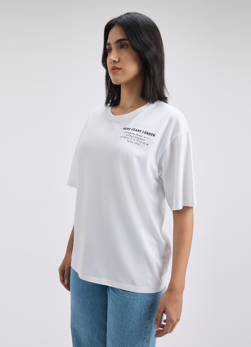 Women White Back Print Short Sleeve Oversized T-shirt, , large image number 3