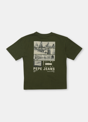 Boys Olive Back Print Short Sleeve Oversized T-shirt