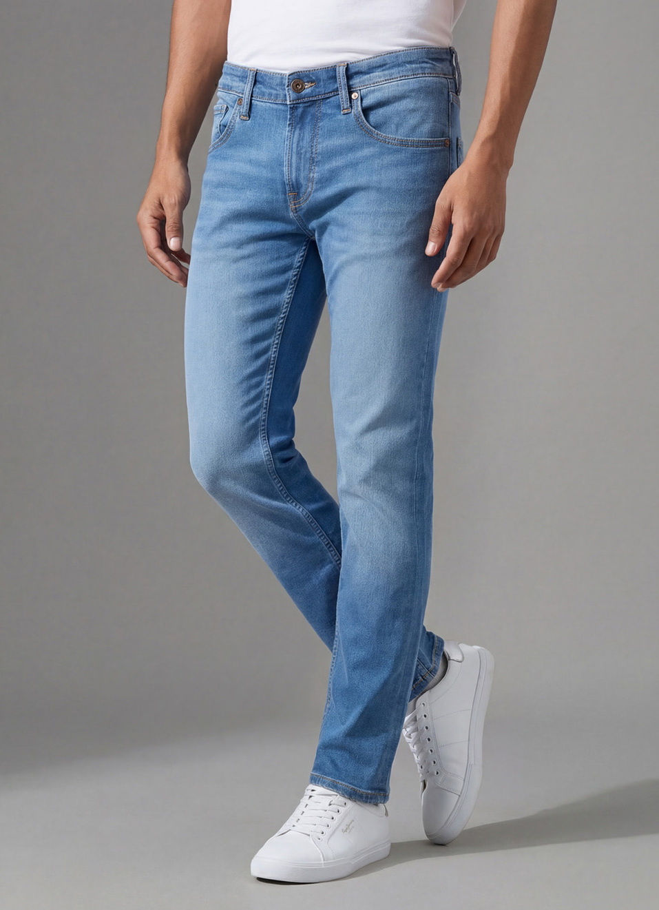 Men Blue Mid Rise Slim Fit Stretchable Jeans, , large image number 0