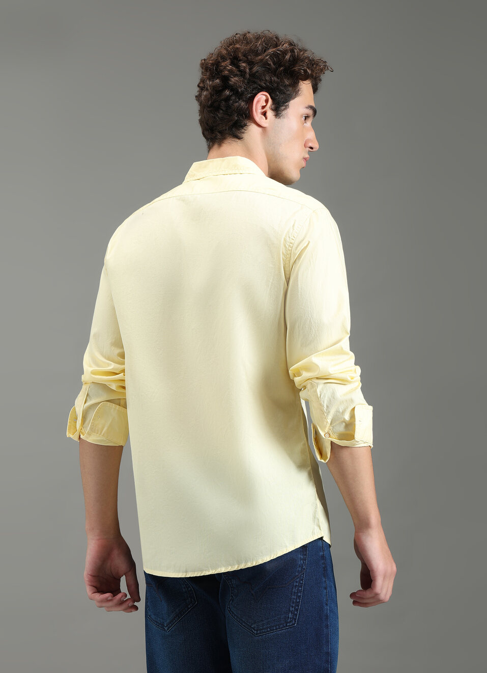 Men Yellow Solid Shirt, , large image number 2