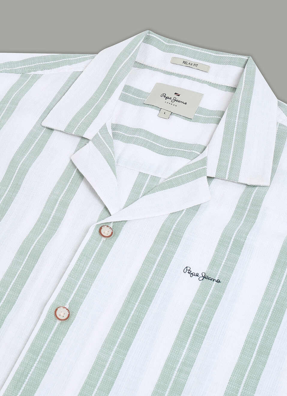 Men Green Striped Resort Collar Shirt, , large image number 1