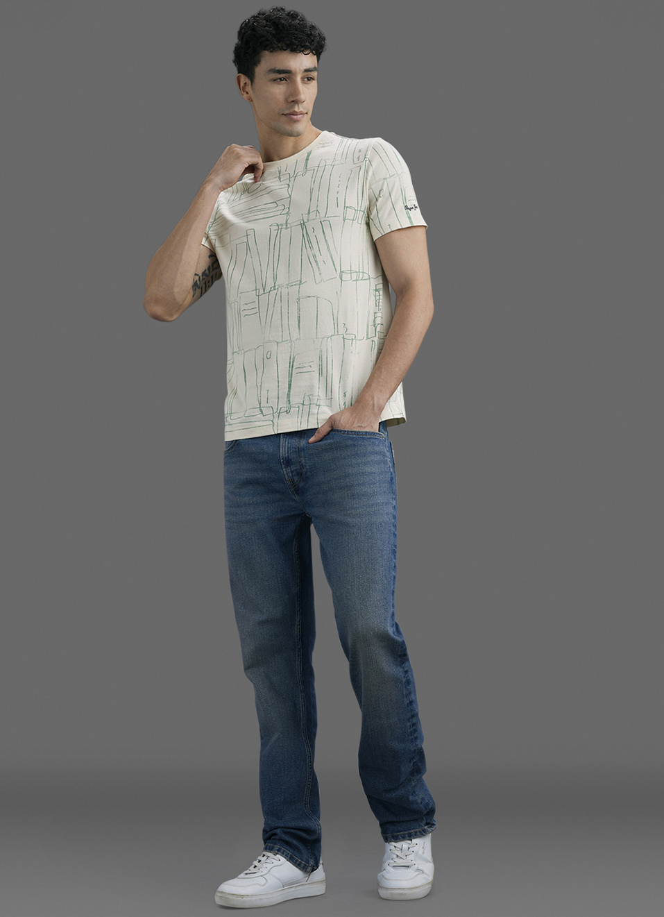 Men Ivory Printed Slim Fit Short Sleeve T-shirt, , large image number 2