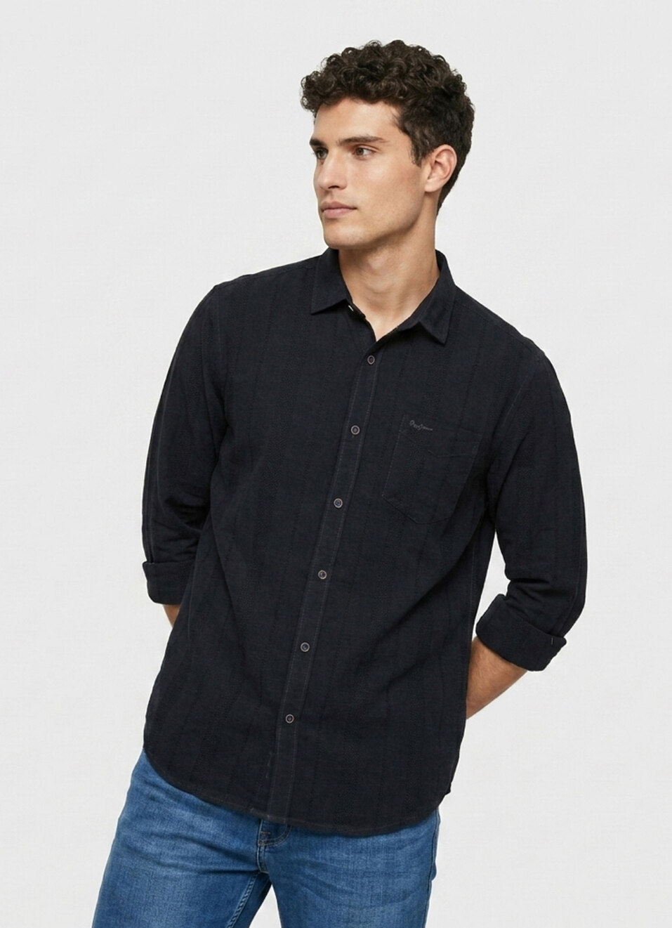 Men Grey Striped Dobby Long Sleeve Shirt, , large image number 3
