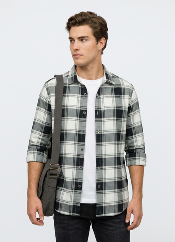 Men Black Checked Dobby Long Sleeve Shirt