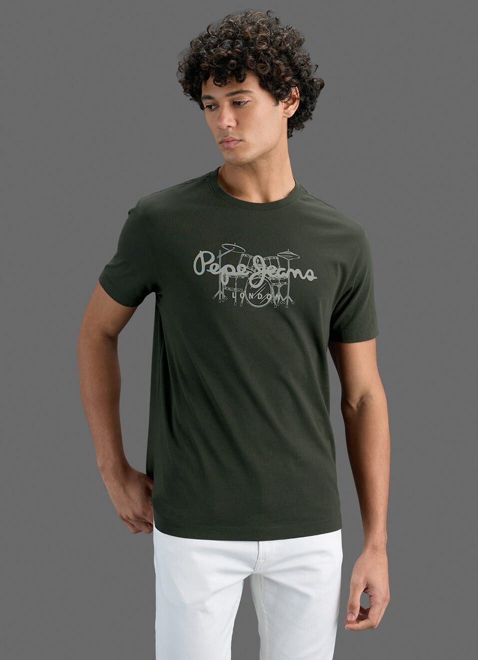 Men Olive Green Slim Printed T-shirt, , large image number 0