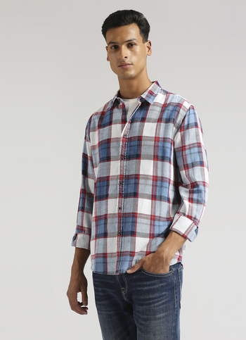 Yarn-dyed Checks Indigo Long Sleeve Shirt