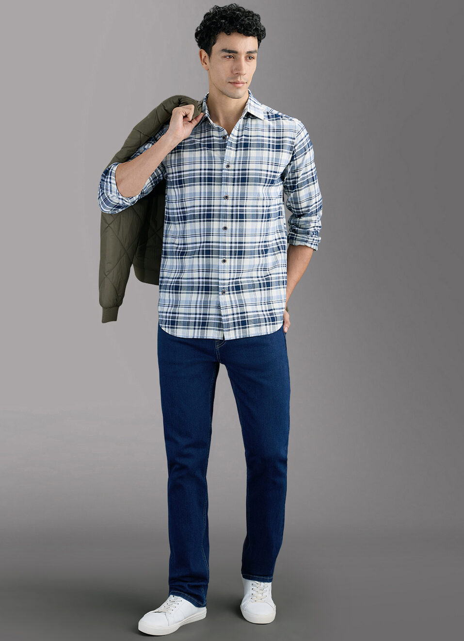 Men Blue Checked Shirt, , large image number 2