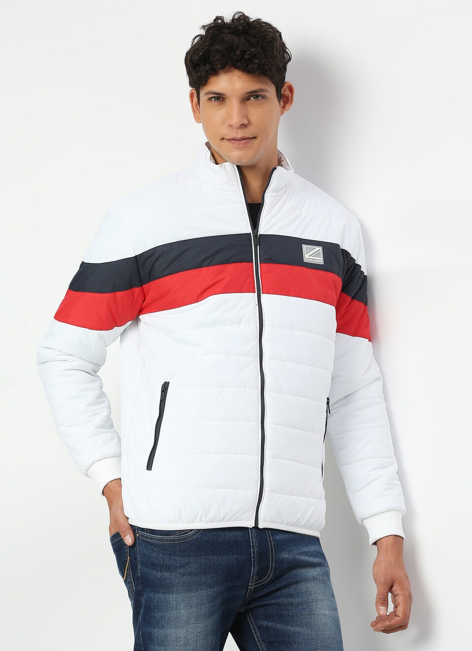 White Printed Puffer Jacket, , large image number 0