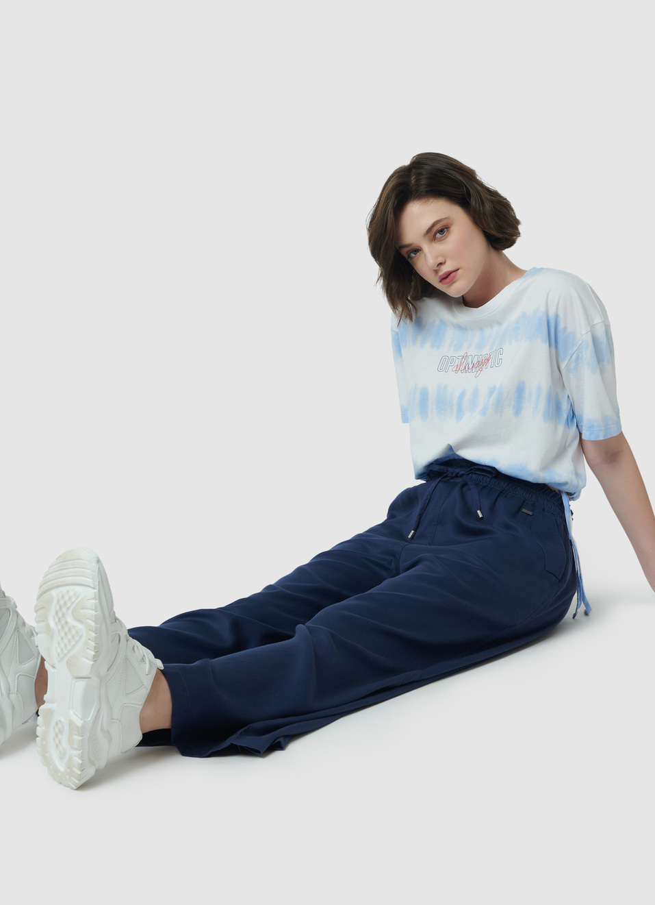 Tie & Dye Tie-up Hem Blue T-shirt, , large image number 5