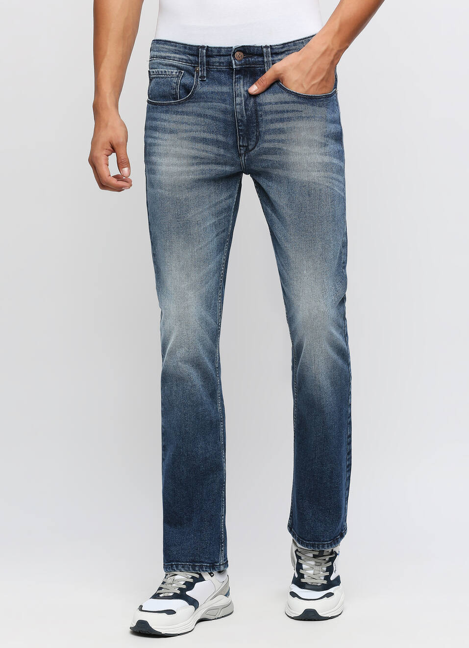 Dark Blue Mid Rise Bootcut Jeans, , large image number 1