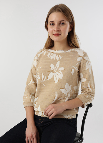 Women Beige Floral Print Flat Knit