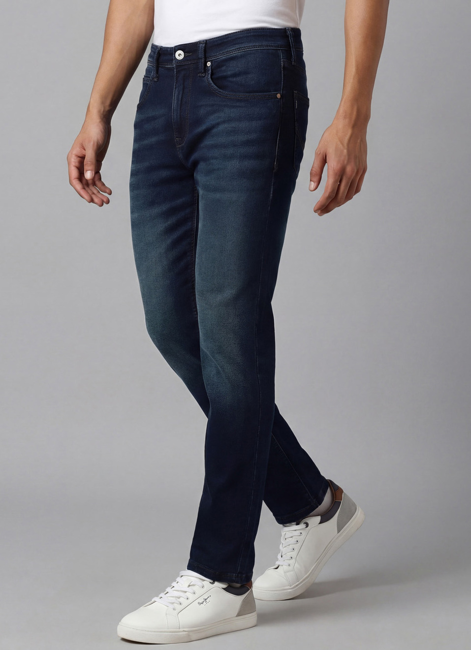 Men Dark Blue Mid Rise Slim Fit Gymindigo Jeans, , large image number 0