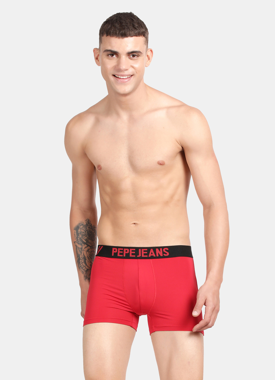 Red 4 Way Stretch Solid Trunks, , large image number 0
