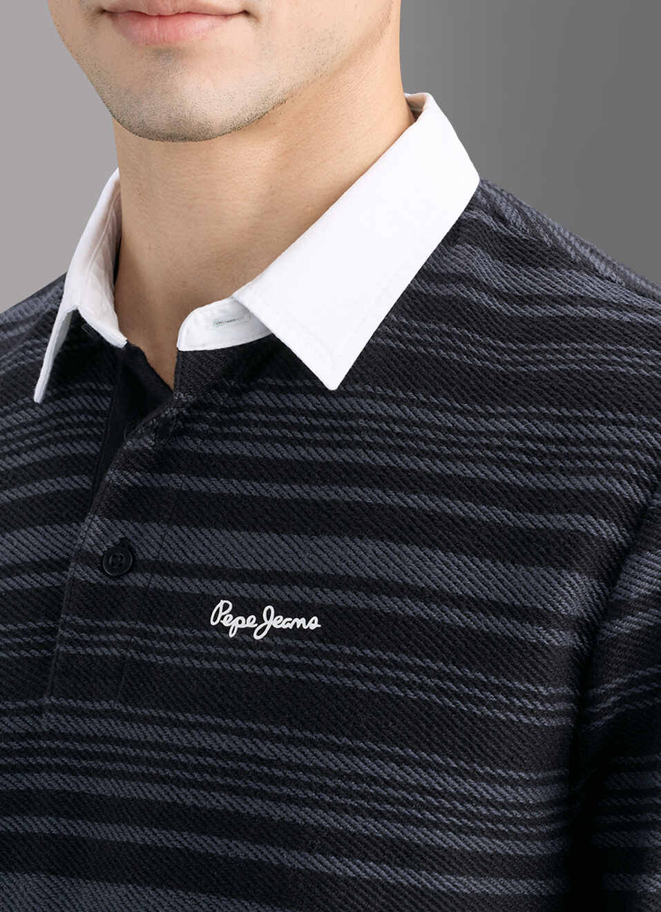 Men Black Striped Rugby Polo T-shirt, , large image number 1