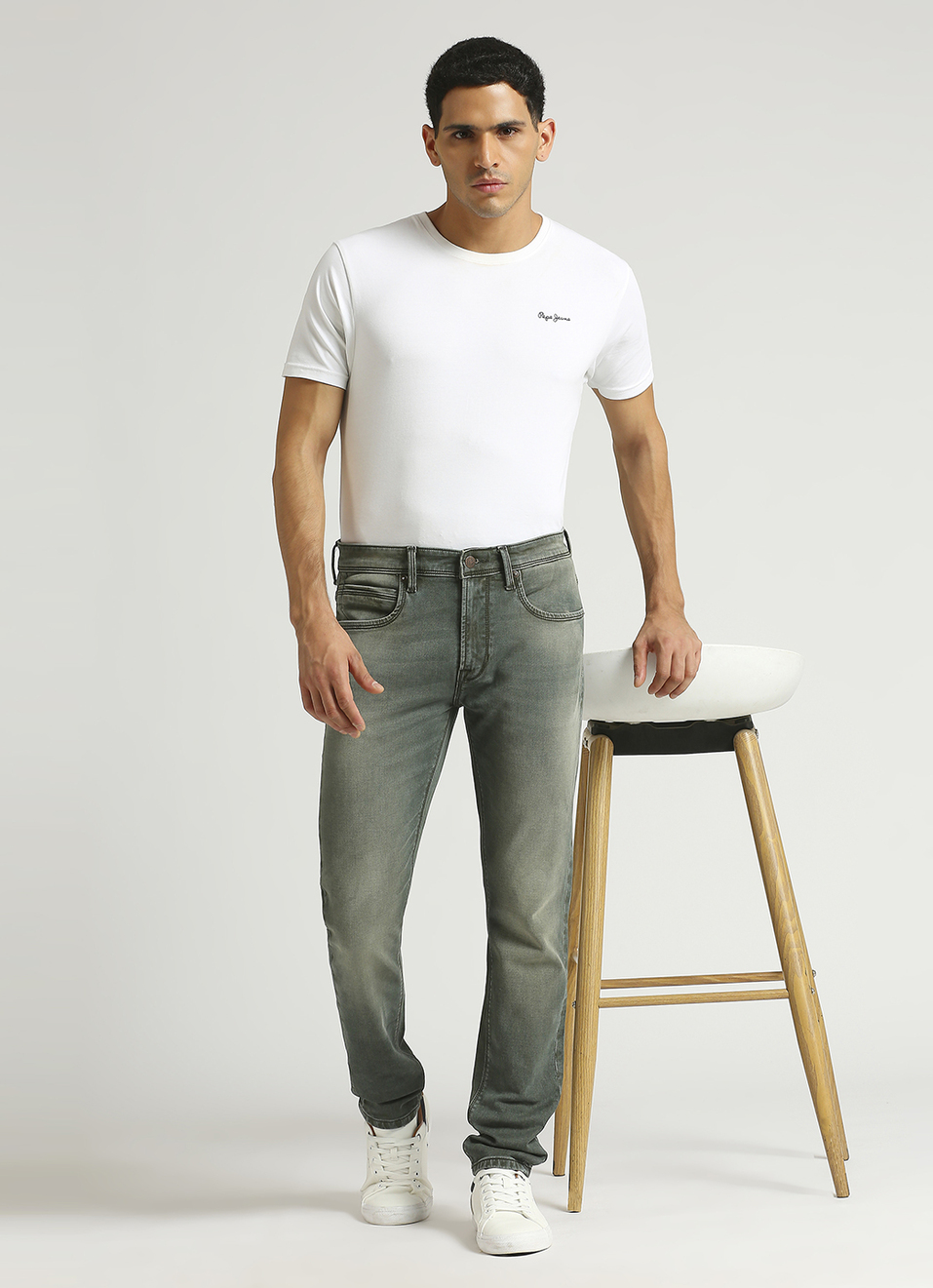 Vapour Green Tinted Low Rise Tapered Gymindigo Jeans, , large image number 1
