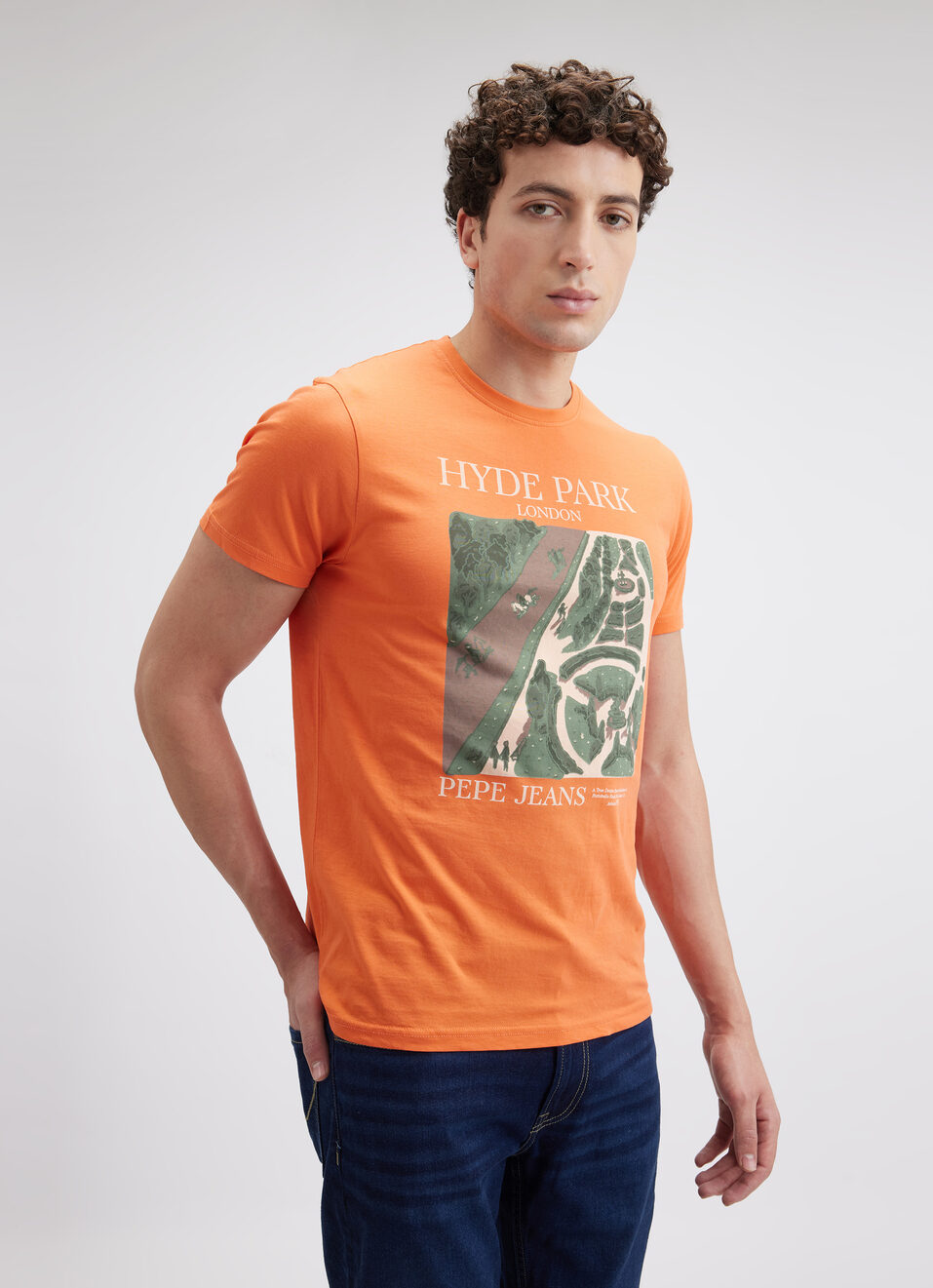 Men Orange Graphic Print Short Sleeve T-shirt, , large image number 3