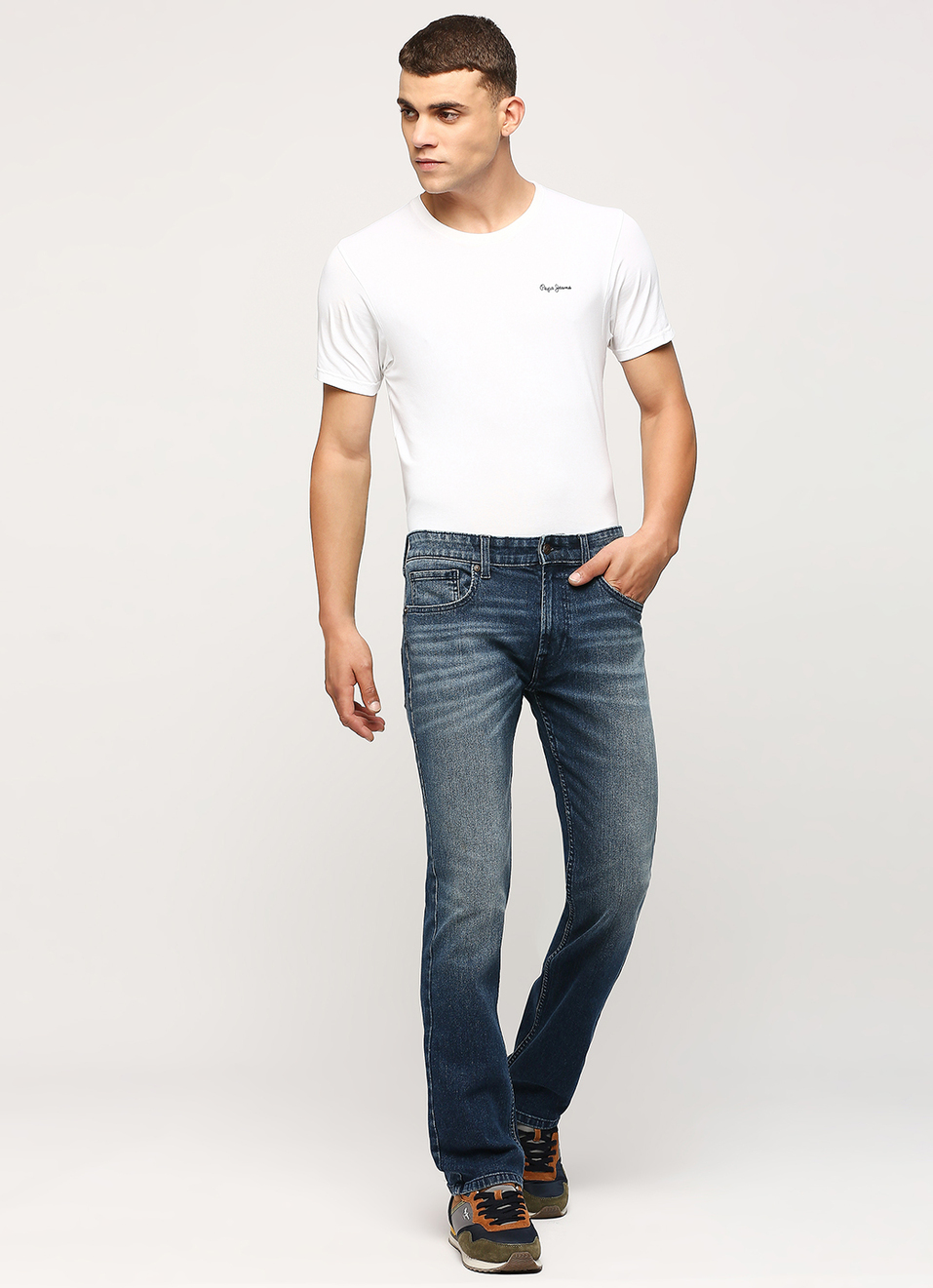 Holborne Dark Blue Mid Rise Straight Fit Jeans, , large image number 1