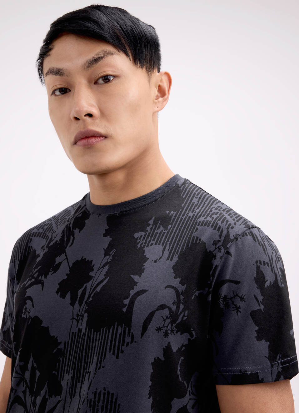 Men Grey Tropical Print Short Sleeve Stretch T-shirt, , large image number 4