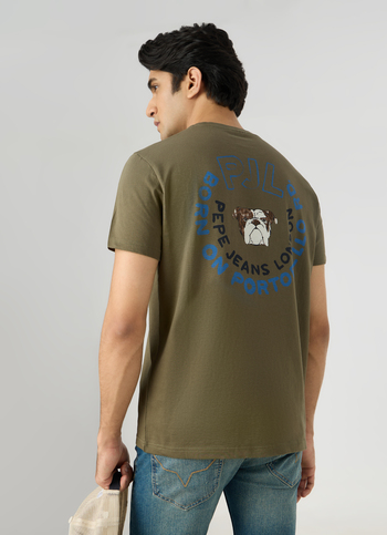 Men Olive Green Slim Back Print T-shirt