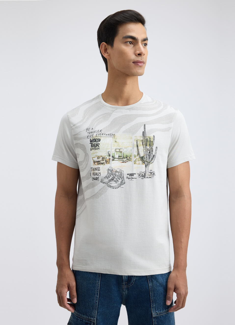 Men Grey Graphic Print Short Sleeve T-shirt, , large image number 1