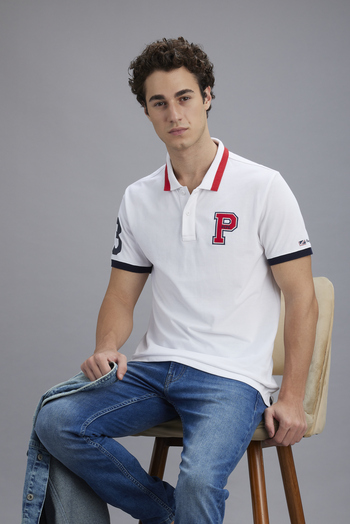Men White Regular Fit Polo Collar T-shirt