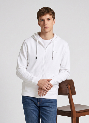 Men White Back Print Full Sleeve Hoodie