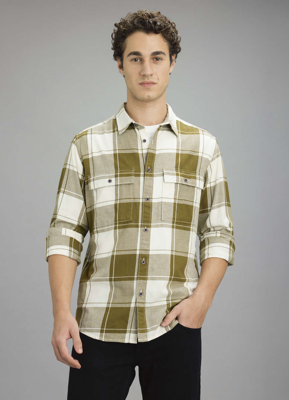 Men Green Check Long Sleeve Shirt, , large image number 5