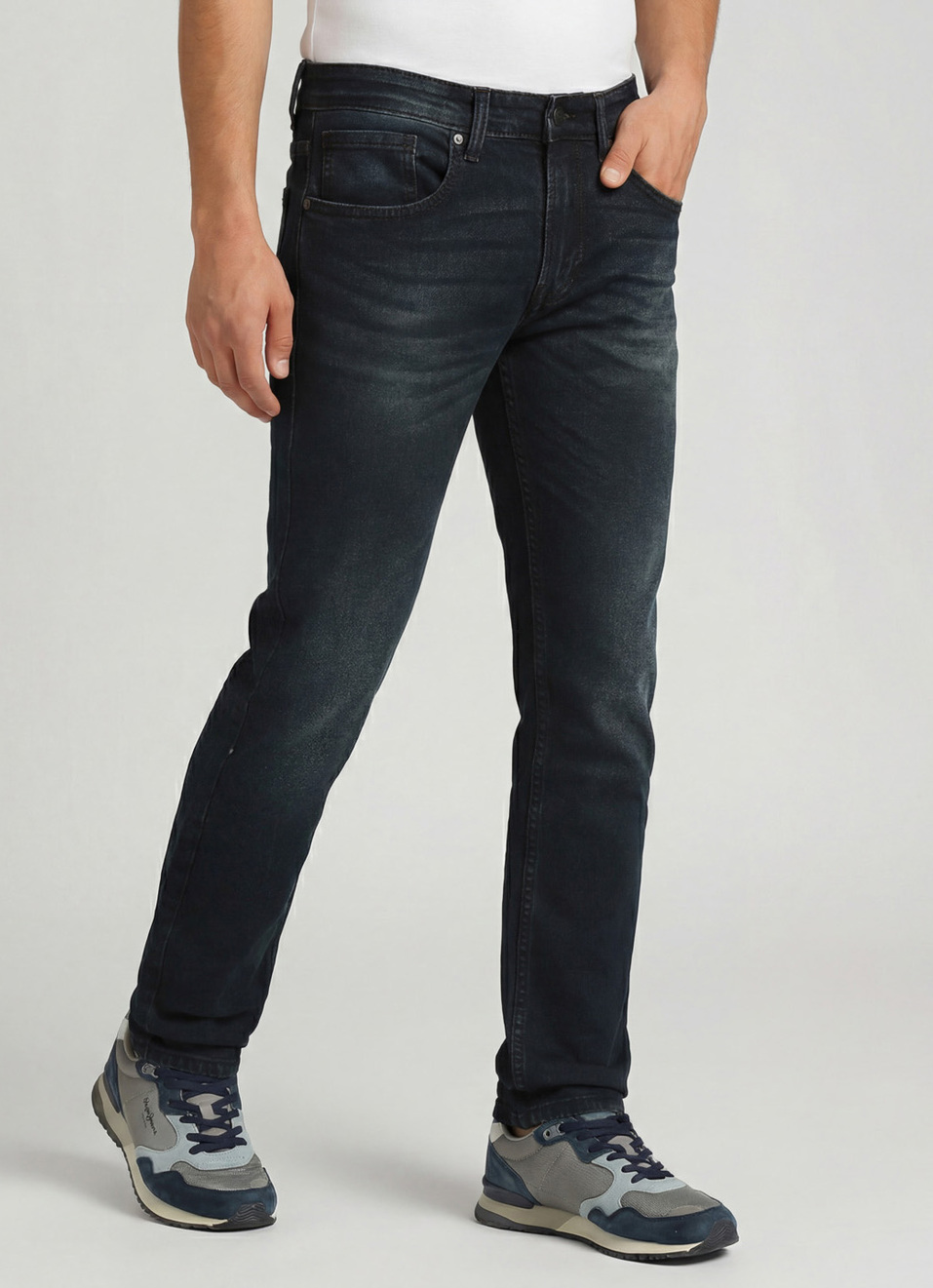 Vapour Black Low Rise Tapered Jeans, , large image number 0
