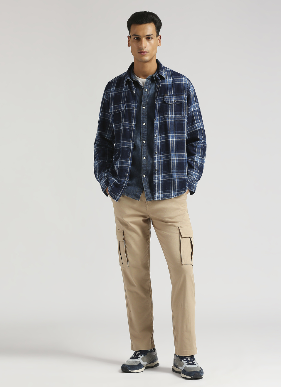 Yarn-dyed Checks Indigo Long Sleeve Shirt, , large image number 5