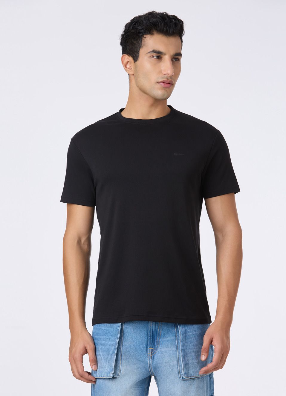 Men Black Supima Cotton Slim  Shoer Sleeve T-shirt, , large image number 1