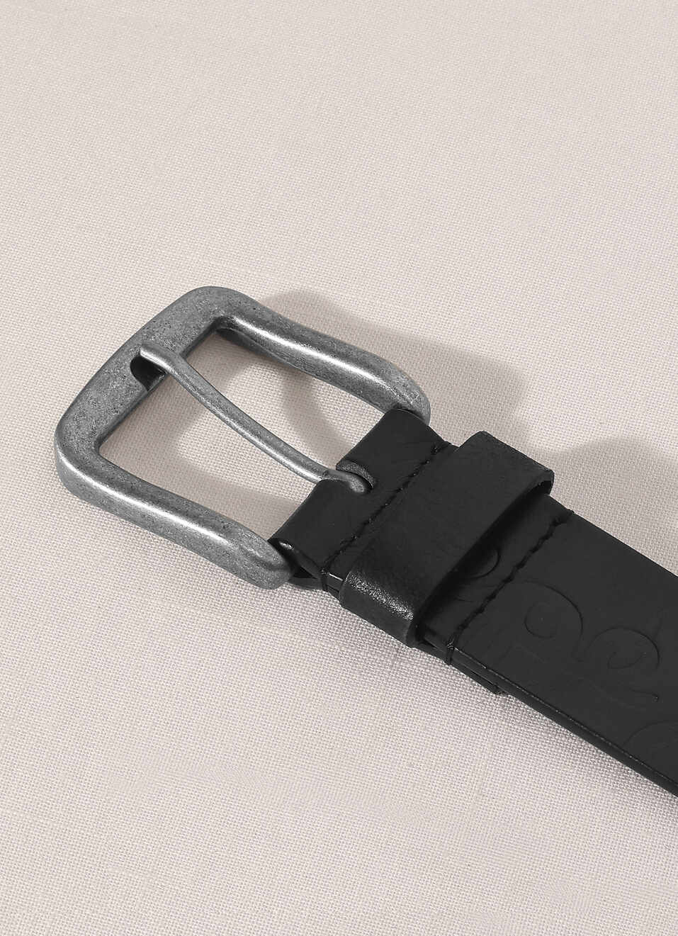 Black Embossed Leather Belt, , large image number 1