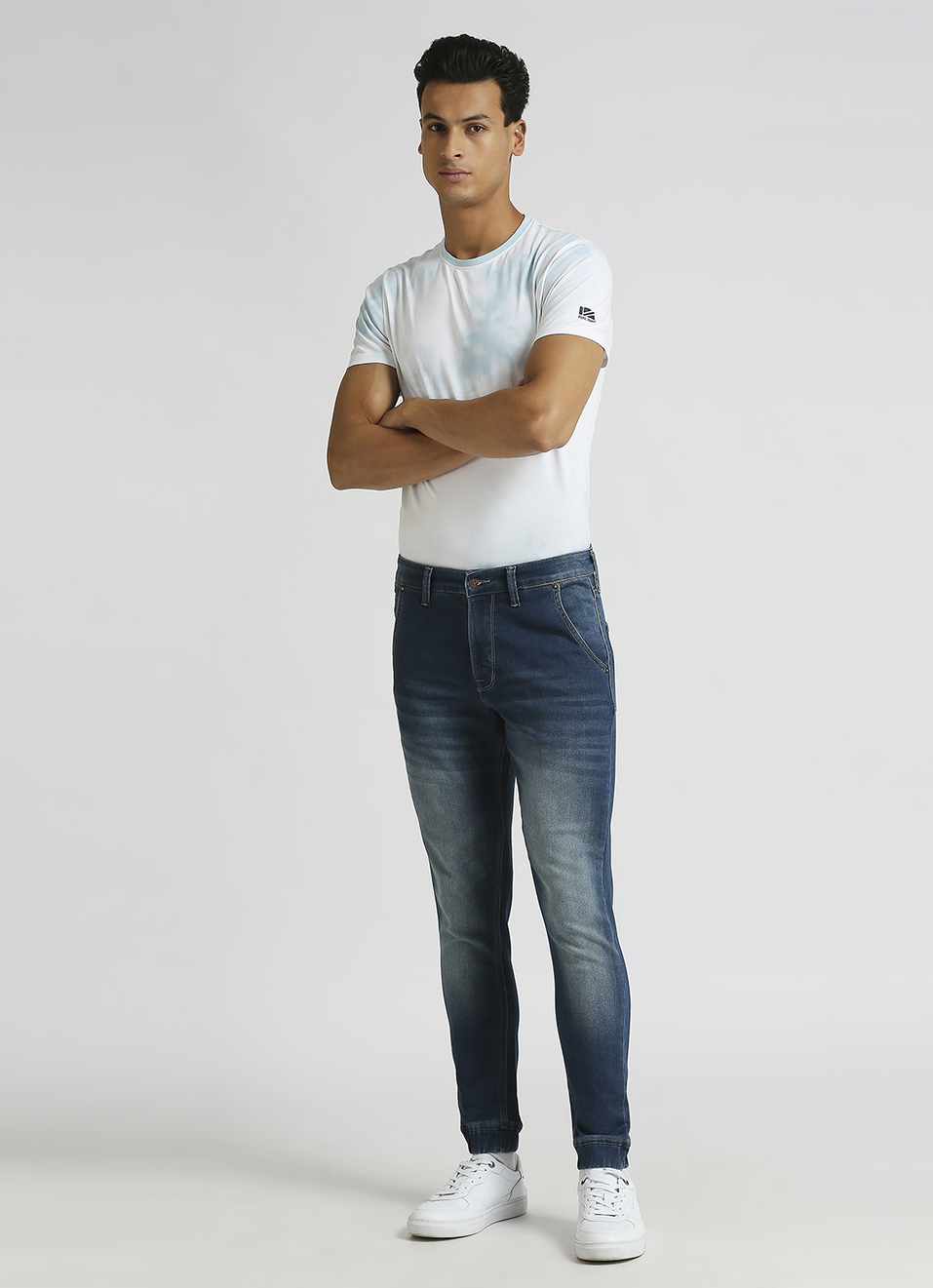 Dark Blue Mid Rise Tapered Jogger, , large image number 1