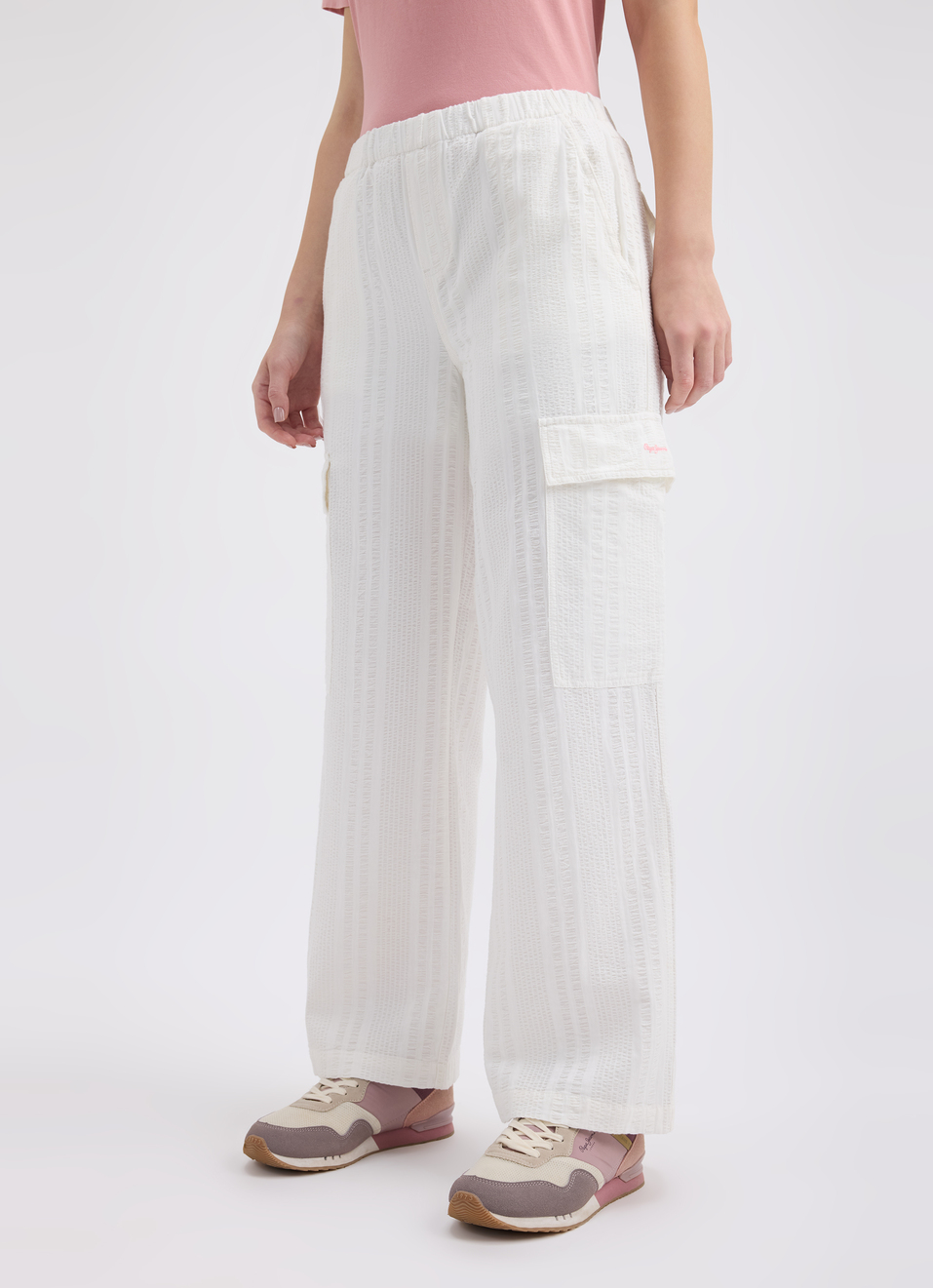 Women White High Rise Wide Leg Cargo Pants, , large image number 3