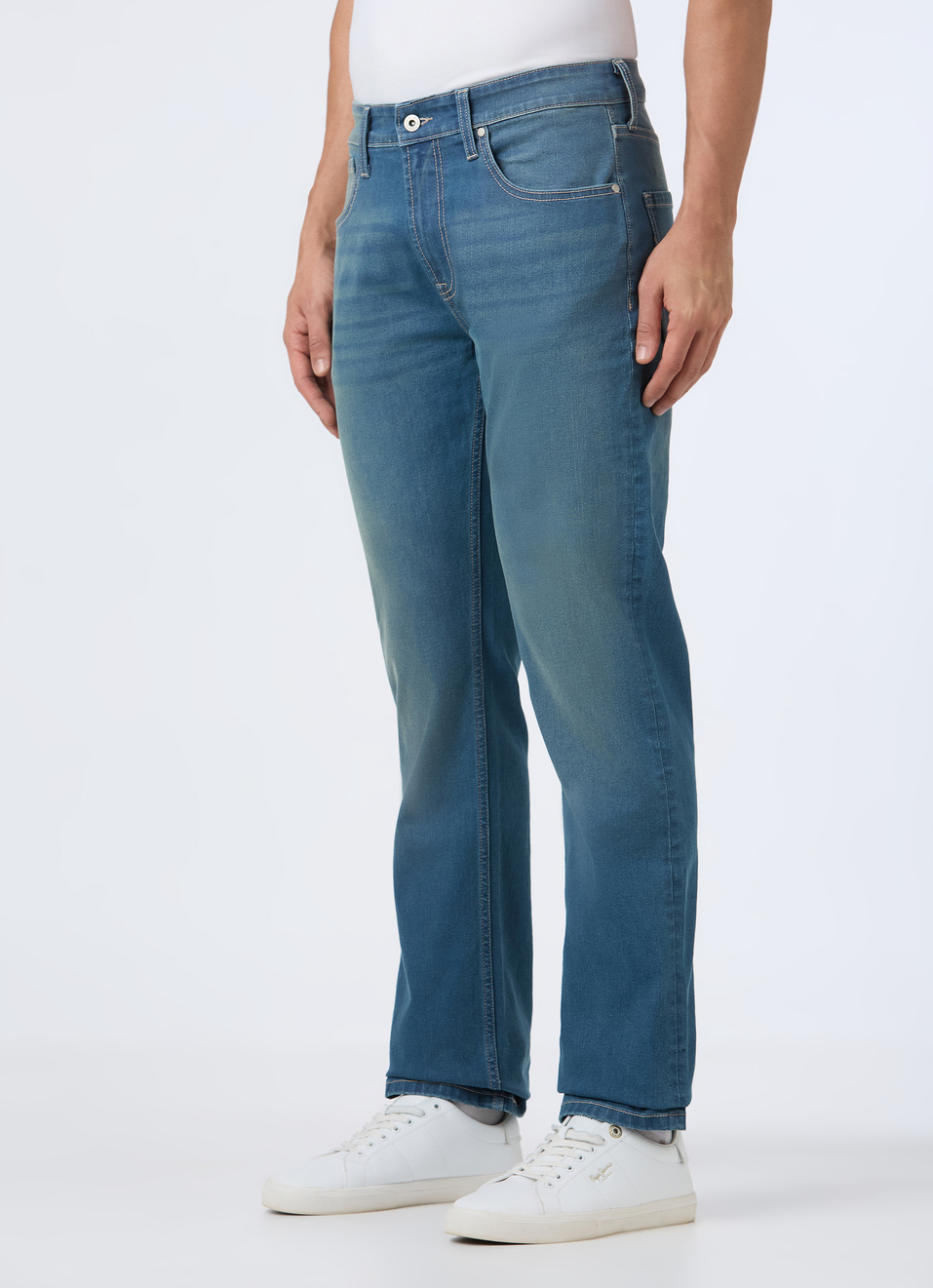 Men Blue Mid Rise Straight Fit Stretchable Jeans, , large image number 3