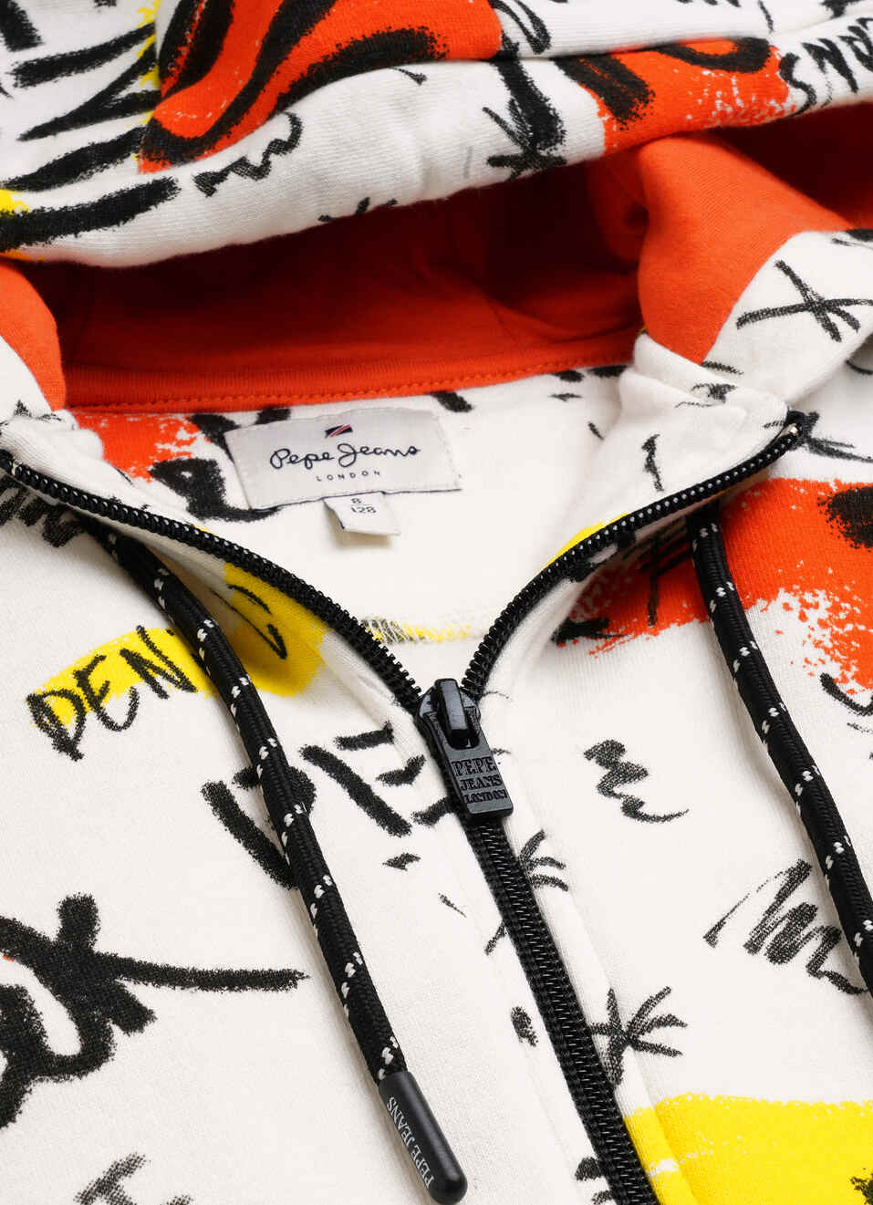 Boys White Printed Zip Thru Hooded Sweatshirt, , large image number 3